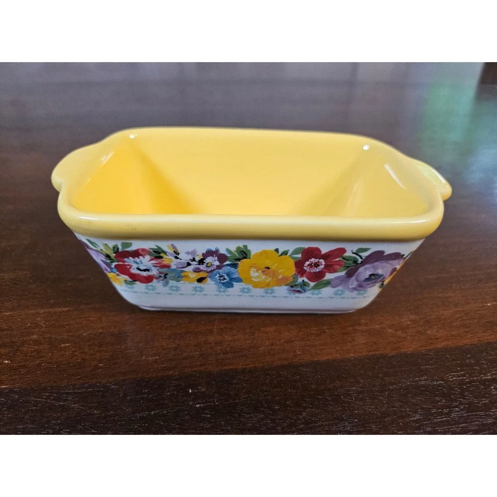 The Pioneer Woman Mini Loaf Pan Yellow Floral Breezy Blossom Stoneware